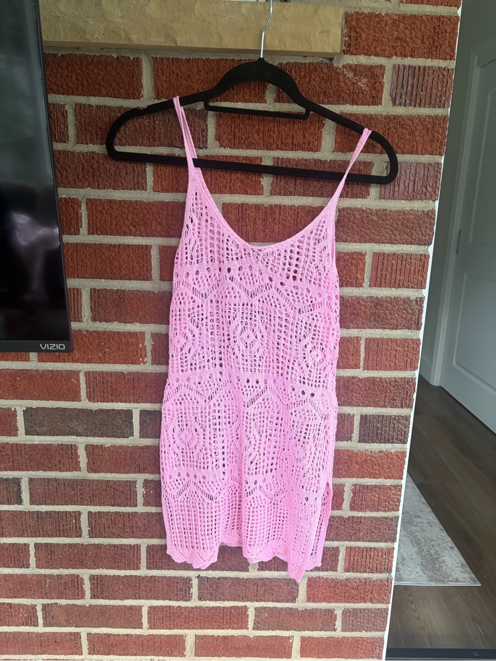 Pink Crochet Knit Mini Swim Cover